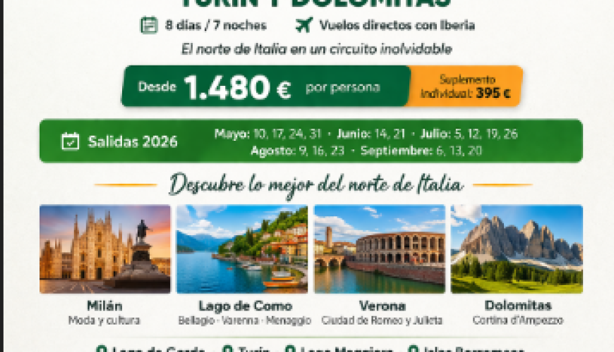 Lago Maggiore, Islas Borromeas, Turín y Dolomitas | TD Viajes