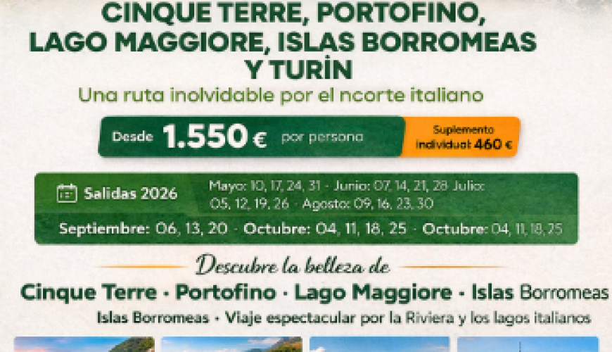 Cinque Terre, Portofino, Lago Maggiore, Islas Borromeas y Turín | TD Viajes