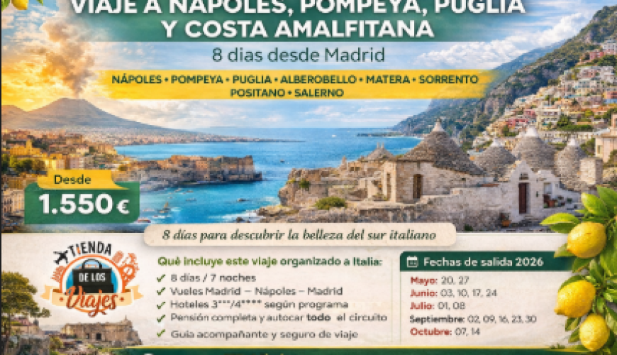 Viaje a Nápoles, Pompeya, Puglia y Costa Amalfitana: 8 días por el sur de Italia