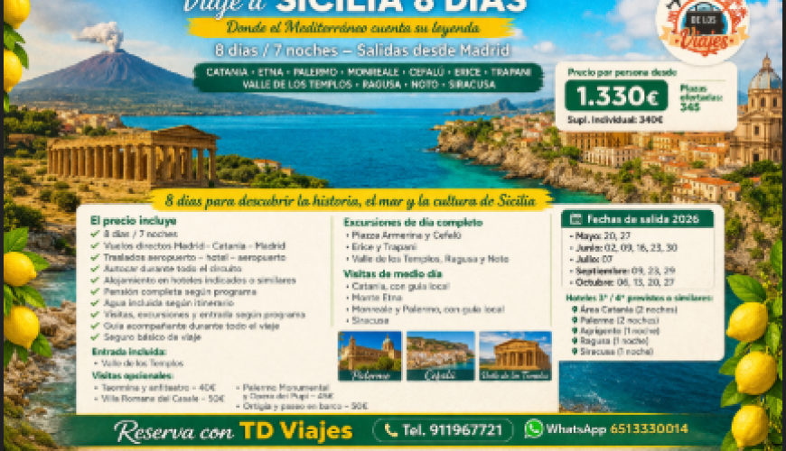 Viaje a Sicilia en 8 días: historia, mar y cultura en el corazón del Mediterráneo