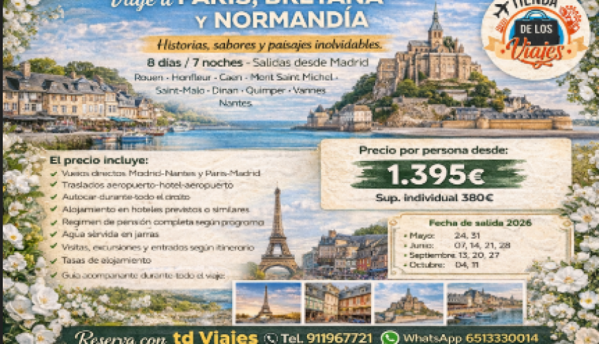 París, Bretaña y Normandía: historias, sabores y paisajes inolvidables