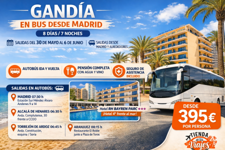 Escapada a Gandía en bus desde Madrid: 8 días de playa, descanso y comodidad