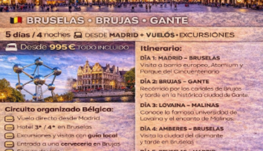 Viaje a Bruselas, Brujas y Gante desde Madrid – Circuito organizado 5 días