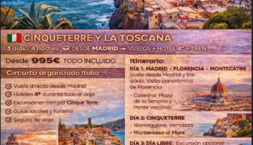 Viaje a Cinque Terre y la Toscana desde Madrid – Circuito organizado 5 días