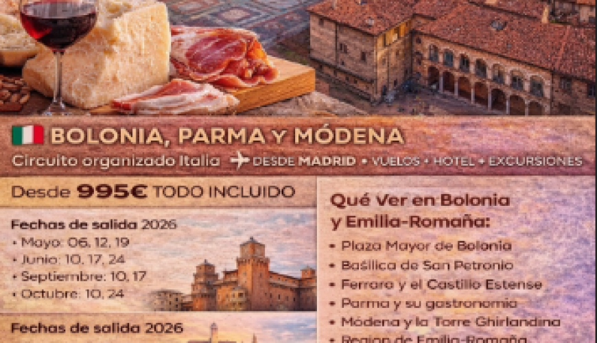 Viaje a Bolonia, Parma y Módena desde Madrid – Circuito gastronómico por Italia
