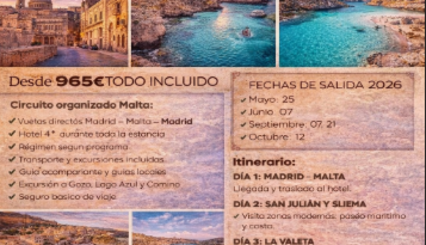 Viaje a Malta desde Madrid – Circuito organizado 6 días / 5 noches 2026