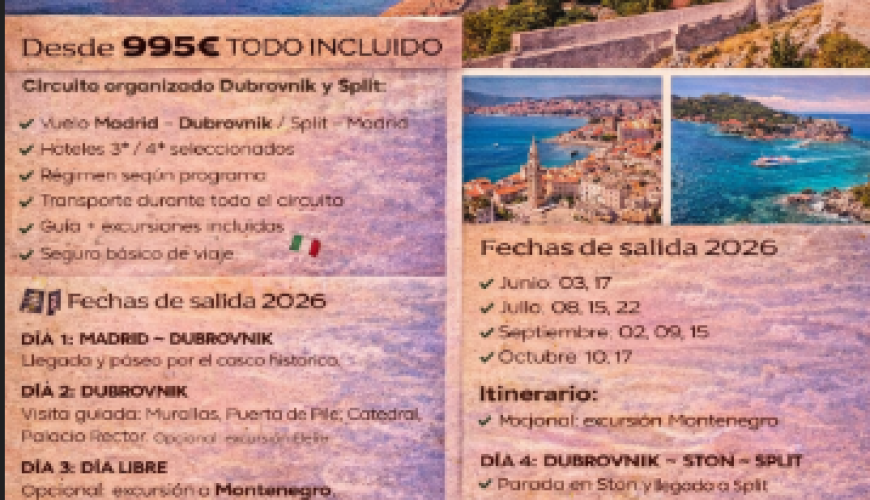 Viaje a Dubrovnik y Split desde Madrid – Perlas del Adriático 2026