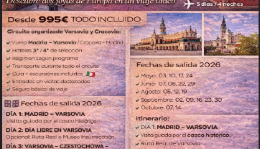 Viaje a Polonia: Varsovia y Cracovia desde Madrid – Circuito 2026