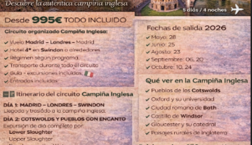 Viaje a la Campiña Inglesa, Cotswolds y Oxford desde Madrid – Circuito 2026
