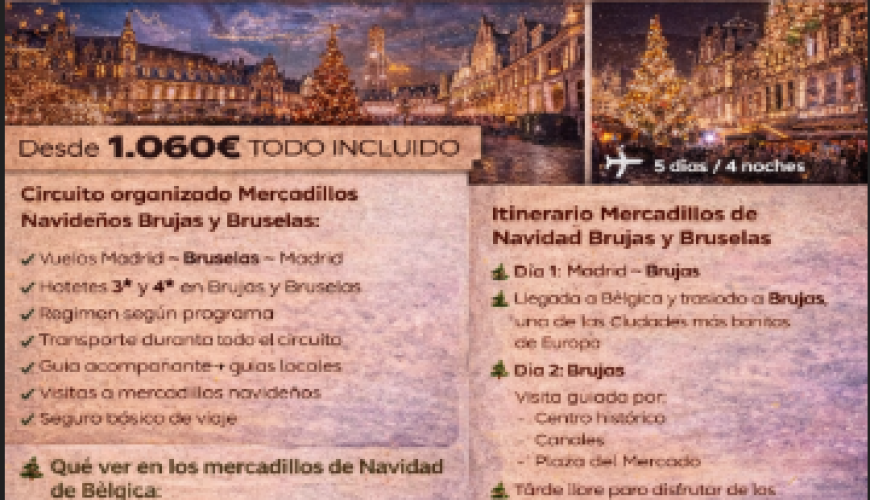Mercadillos de Navidad en Brujas y Bruselas – Viaje organizado 2026