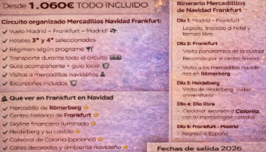 Mercadillos de Navidad en Frankfurt – Viaje organizado 2026 desde Madrid