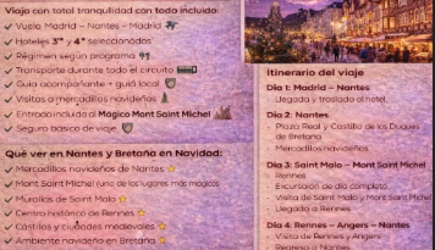 Mercadillos de Navidad en Nantes y Bretaña 2026 – Viaje organizado desde Madrid