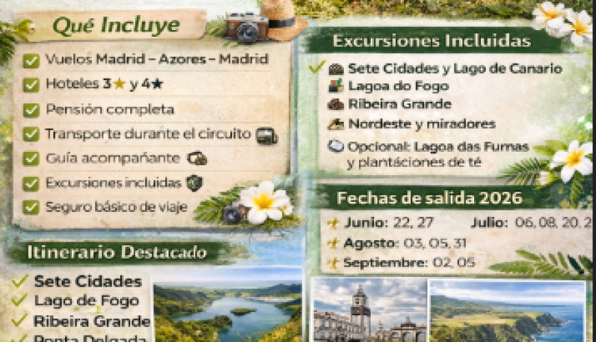 Azores, Paraíso Natural 2026 – Viaje organizado desde Madrid