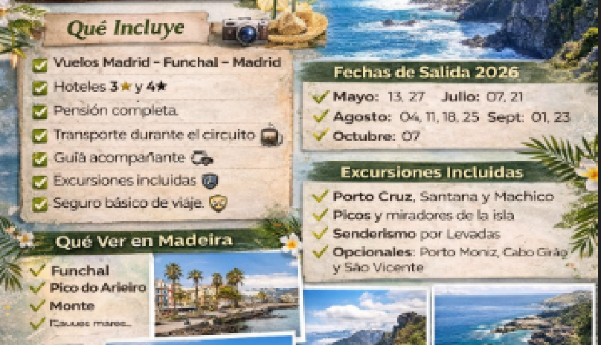 Madeira, Jardín Atlántico 2026 – Viaje organizado desde Madrid