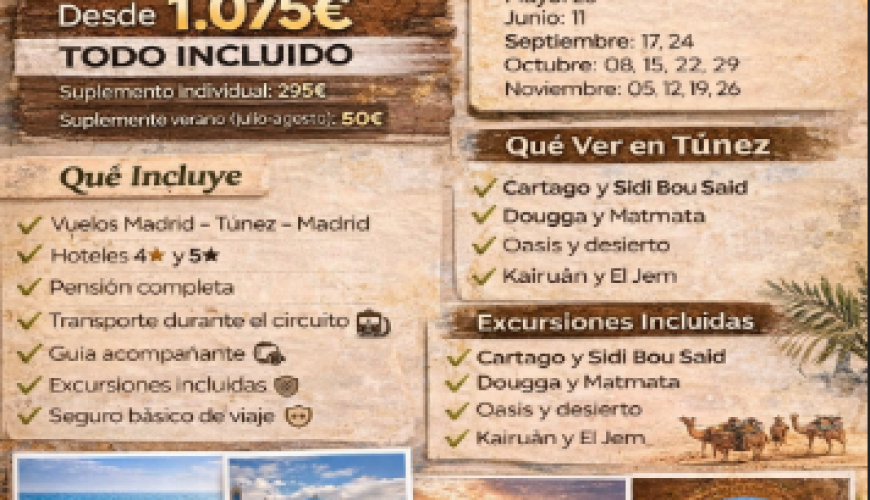 Túnez 2026 – Viaje organizado desde Madrid: desierto, cultura y aventura