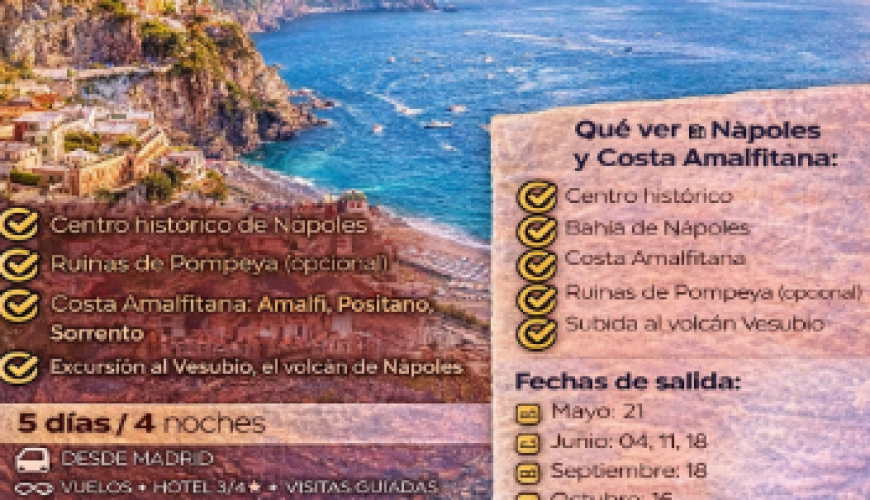 Viaje a Nápoles y Costa Amalfitana: descubre Italia entre mar, volcán y tradición