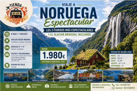 Viaje a Noruega Espectacular: Fiordos, Cascadas y Glaciar Briksdal 2026