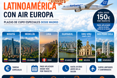 Vuelos a Latinoamérica con Air Europa: plazas especiales desde Madrid con TD Viajes