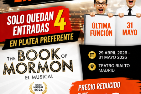 ¡Últimas entradas en Platea Preferente para The Book of Mormon desde 53,00 €!