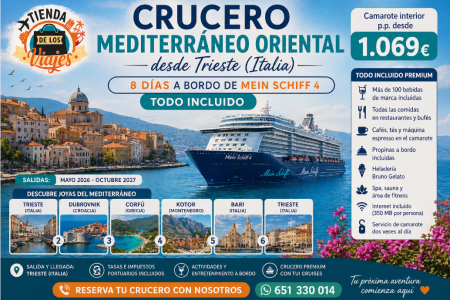 Crucero Mediterráneo Oriental desde Trieste 2026-2027 con Todo Incluido | TD Viajes