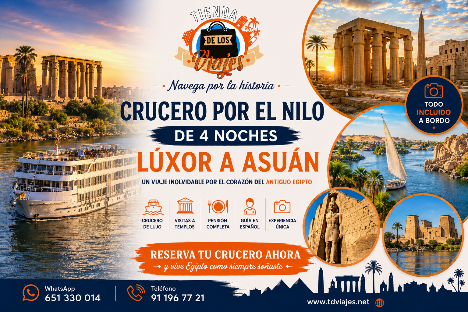 Crucero por el Nilo de 4 noches entre Lúxor y Asuán: la mejor forma de descubrir Egipto