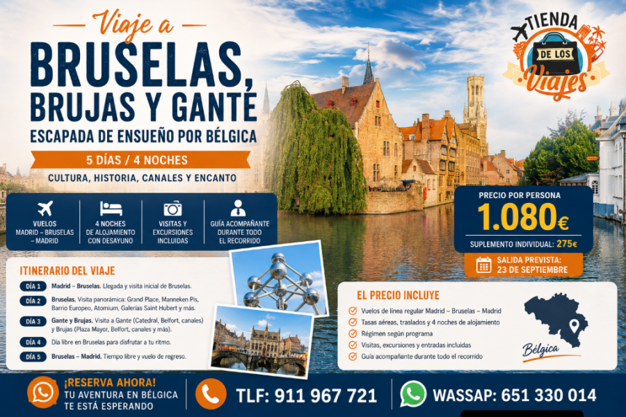 VIAJE A BRUSELAS, GANTE Y BRUJAS CON TD VIAJES