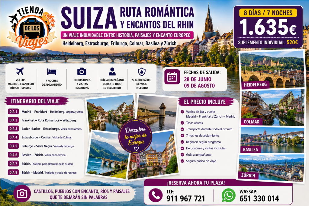 Viaje a Suiza, Ruta Romántica y Encantos del Rin con TD Viajes