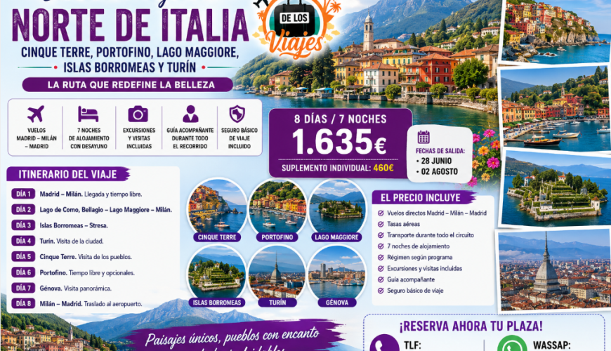 Viaje a Cinque Terre, Portofino, Lago Maggiore, Islas Borromeas y Turín con TD Viajes