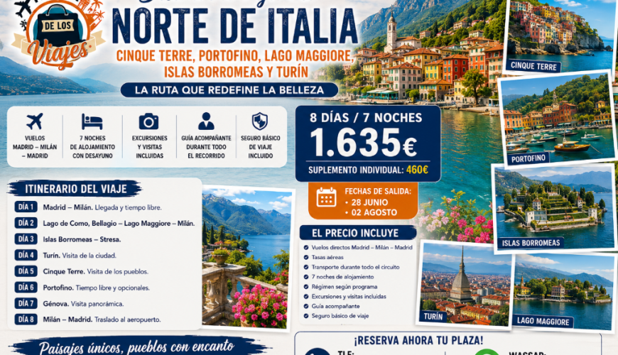 Viaje a Cinque Terre, Portofino, Lago Maggiore, Islas Borromeas y Turín: La Ruta más Elegante del Norte de Italia con TD Viajes