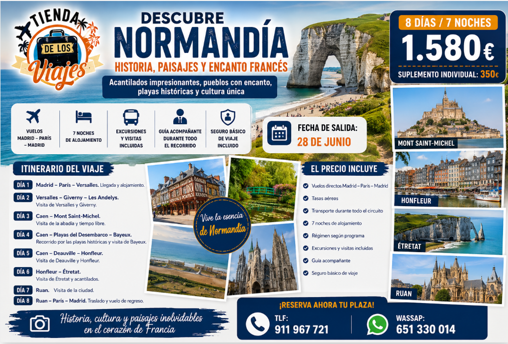 Viaje a Normandía: Historia, Paisajes y Encanto Francés con TD Viajes