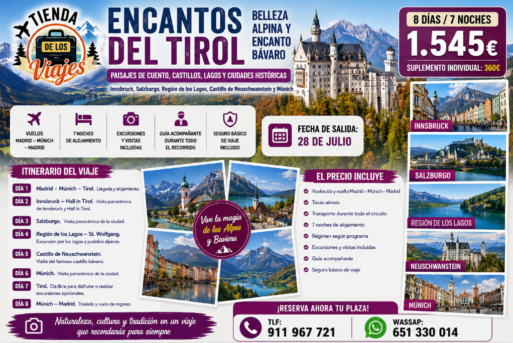 Viaje a Encantos del Tirol: Paisajes Alpinos, Castillos y Ciudades Históricas con TD Viajes
