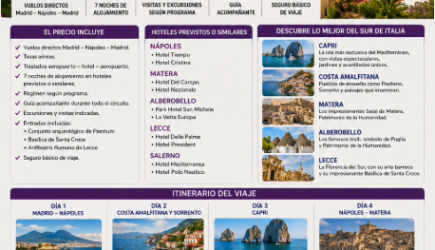Encantos del Sur de Italia: Capri, Costa Amalfitana, Matera y Puglia