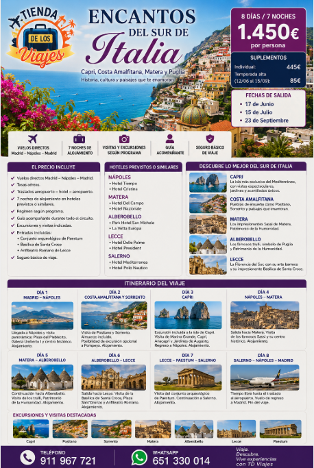 Encantos del Sur de Italia: Capri, Costa Amalfitana, Matera y Puglia