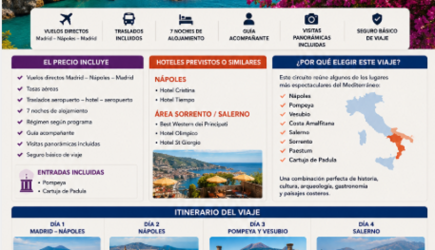 Mezzogiorno Italiano: Nápoles, Vesubio, Costa Amalfitana, Salerno y Sorrento