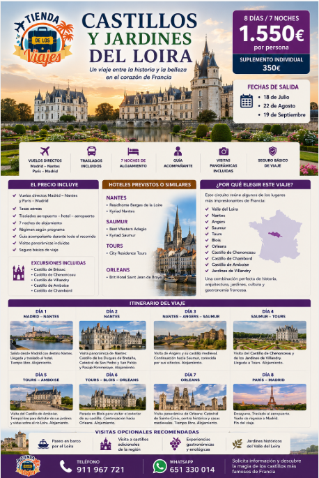 Castillos y Jardines del Loira: Un Viaje por la Historia y la Elegancia de Francia