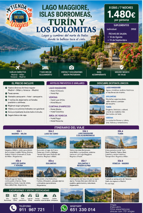 Lago Maggiore, Islas Borromeas, Turín y Los Dolomitas: Un Viaje por el Norte Más Espectacular de Italia