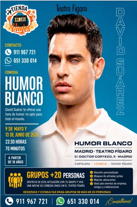 Entradas David Suárez en Madrid 2026 | Humor Blanco en Teatro Fígaro con TD Viajes