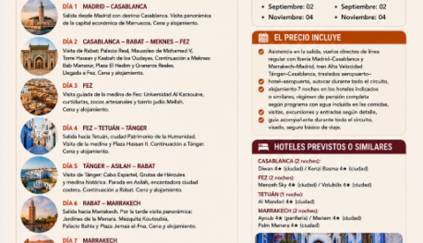 Marruecos Ciudades Imperiales: Casablanca, Rabat, Fez, Meknes, Tetuán y Marrakech con TD Viajes