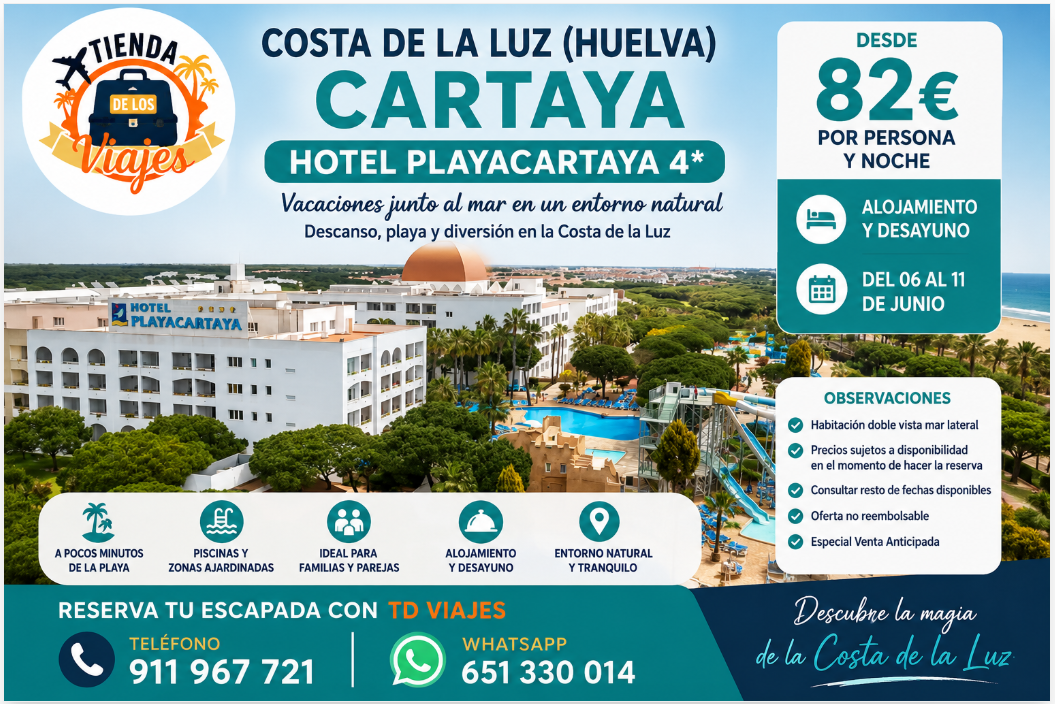 Hotel Playacartaya en Huelva 2026 | Vacaciones en Costa de la Luz con TD Viajes
