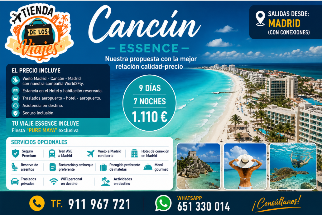 Viaje a Cancún 2026: Vuelo + Hotel + Traslados desde Madrid con TD Viajes