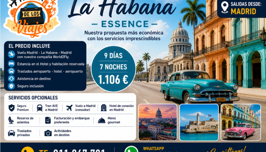 Viaje a La Habana 2026: Vuelo + Hotel + Traslados desde Madrid con TD Viajes