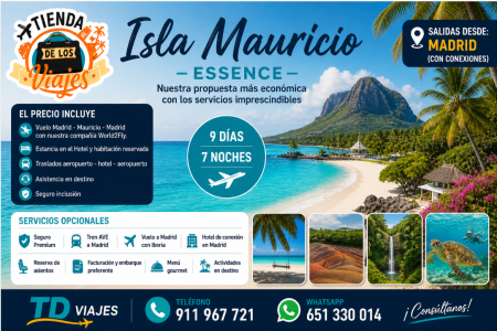 Viaje a Isla Mauricio desde Madrid 2026 | Vuelo + Hotel + Traslados | TD Viajes