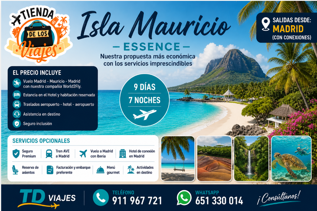 Viaje a Isla Mauricio desde Madrid 2026 | Vuelo + Hotel + Traslados | TD Viajes