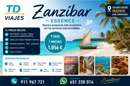 Viaje a Zanzíbar desde Madrid 2026 | Vuelo + Hotel + Traslados | TD Viajes