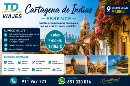 Viaje a Cartagena de Indias desde Madrid 2026 | Vuelo + Hotel | TD Viajes
