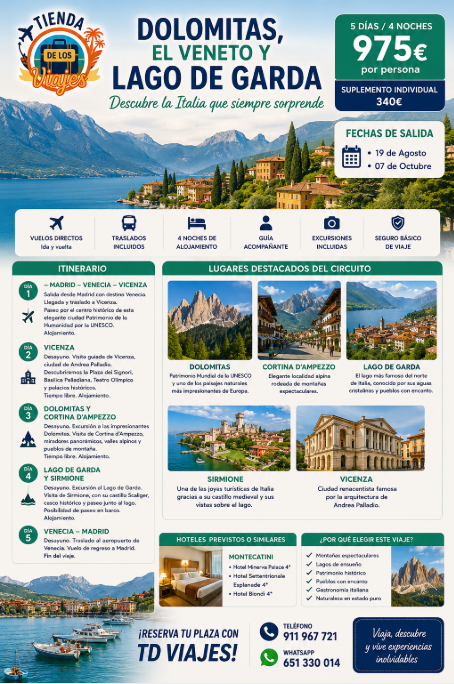 Dolomitas, El Veneto y Lago de Garda: Naturaleza, Historia y Paisajes de Ensueño