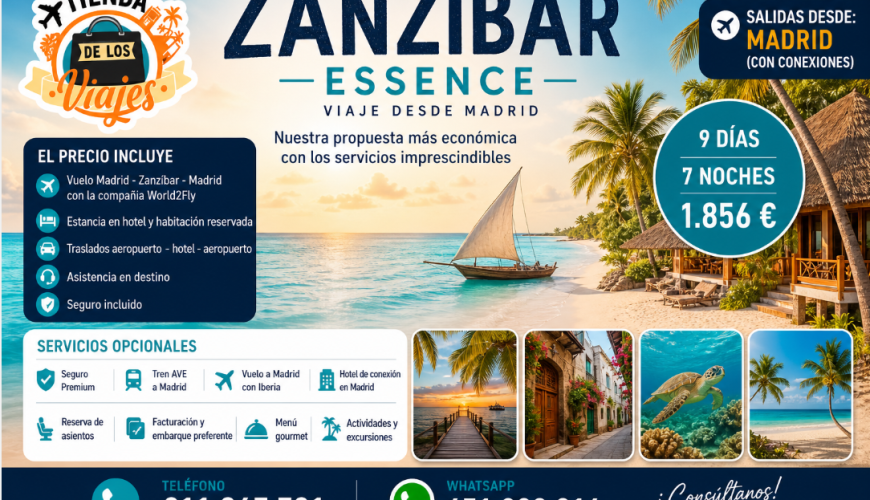 Viaje a Zanzíbar desde Madrid 2026 | Vuelo + Hotel + Traslados | TD Viajes