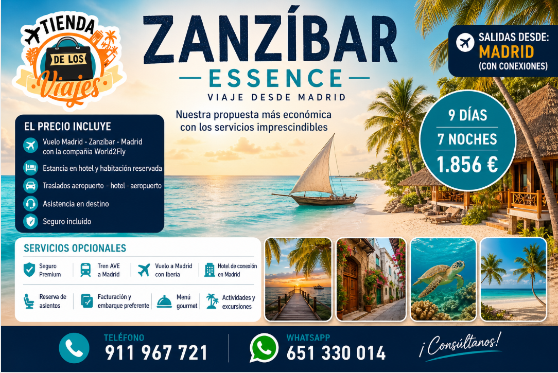 Viaje a Zanzíbar desde Madrid 2026 | Vuelo + Hotel + Traslados | TD Viajes