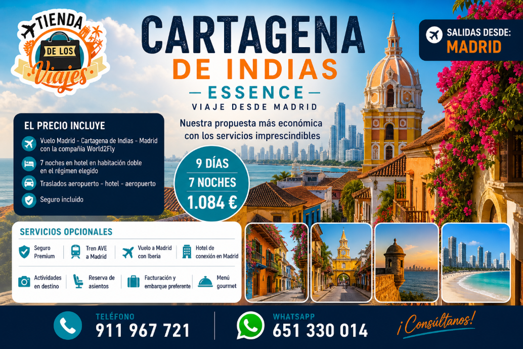 Viaje a Cartagena de Indias desde Madrid 2026 | Vuelo + Hotel | TD Viajes