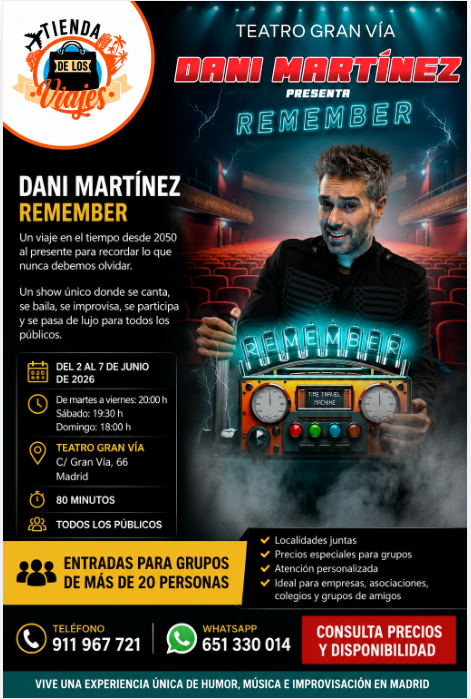 Dani Martínez – Remember en Madrid 2026: Entradas para grupos de más de 20 personas